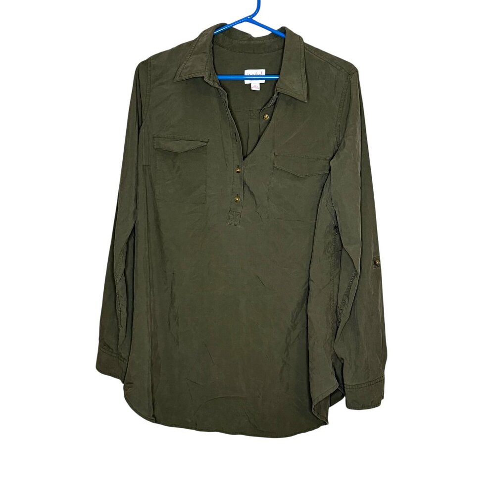 Isabel Maternity Olive Green Button Down Oversized Shirt Top size L